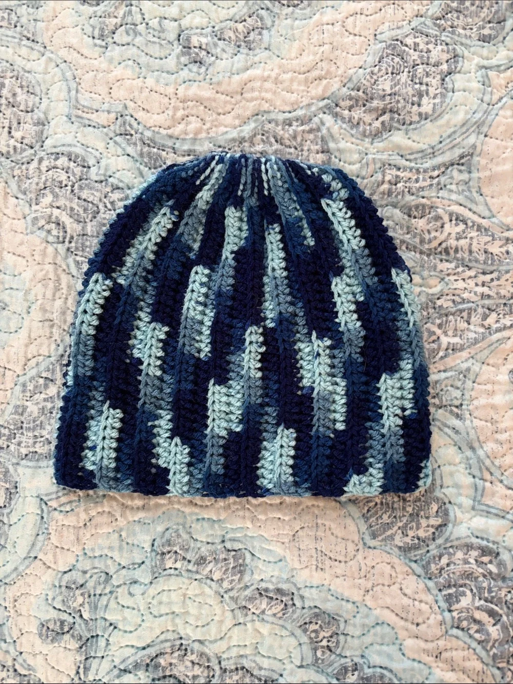 Hand Crafted Navy and Light Blue Kids Crochet Beanie